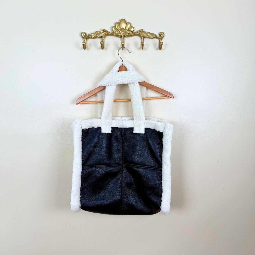 Stand Studio Vegan Leather & Sherpa Tote - Black & White - NWT